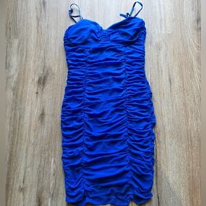 Papaya Royal Blue Ruched Mini Dress